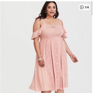 Torrid Blush Pink Lace and Challis Midi Dress